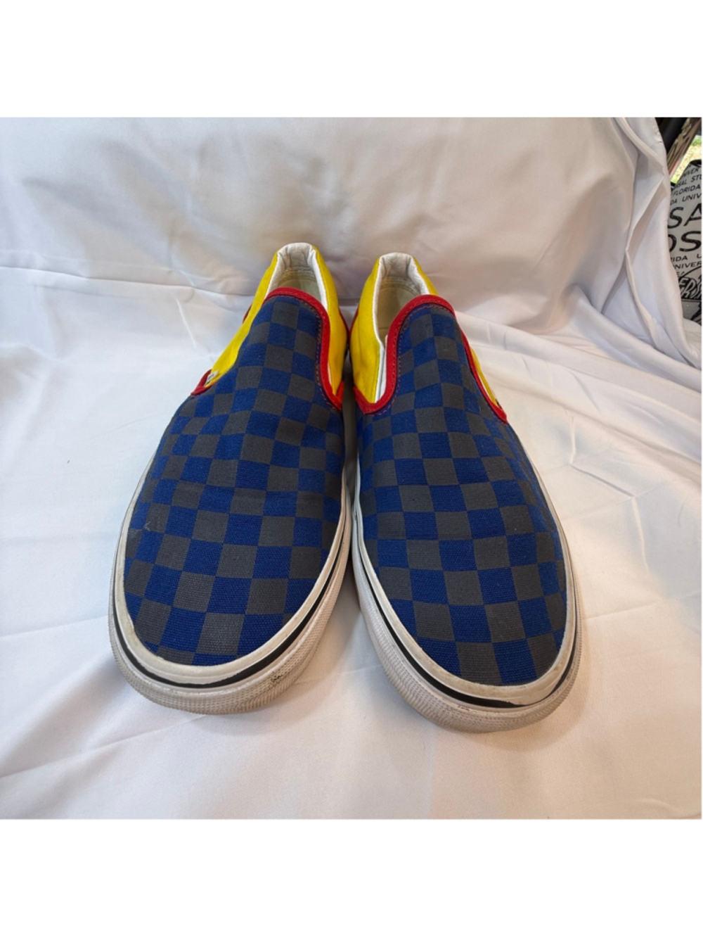 Vans Classic Slip-On Checkerboard Colorblock Blue Yellow Red Sneakers Men’s 9 Wo - Picture 5 of 9